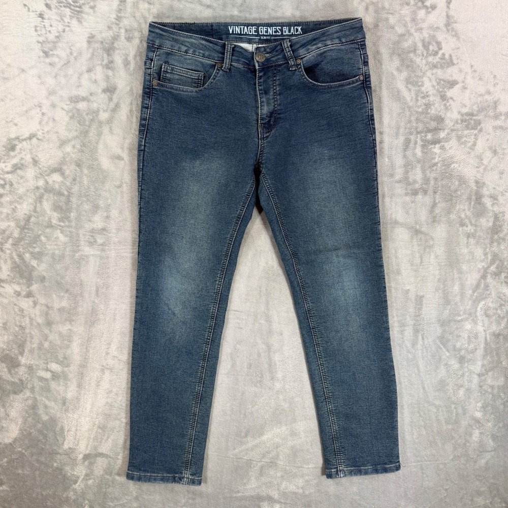 Vintage Genes Black Slim Fit Jeans Men's 30x30 Blue Stretch Denim